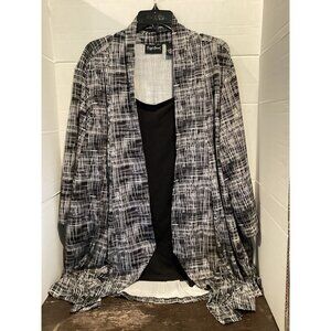 T100-Ladies Black & White Maggie Barnes Short Sleeve Blouse Size 2 X Large